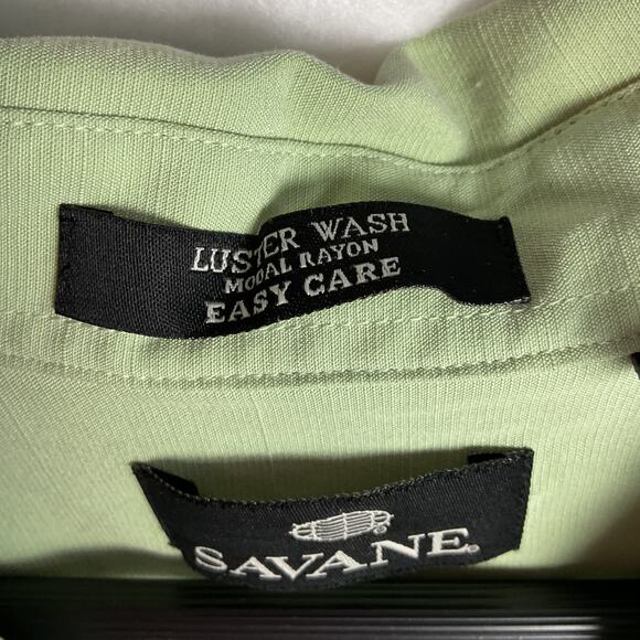 Savane Mens Luster Wash Easy Care Button Up Collared Casual Tee Sage Green XXL - Picture 6 of 11